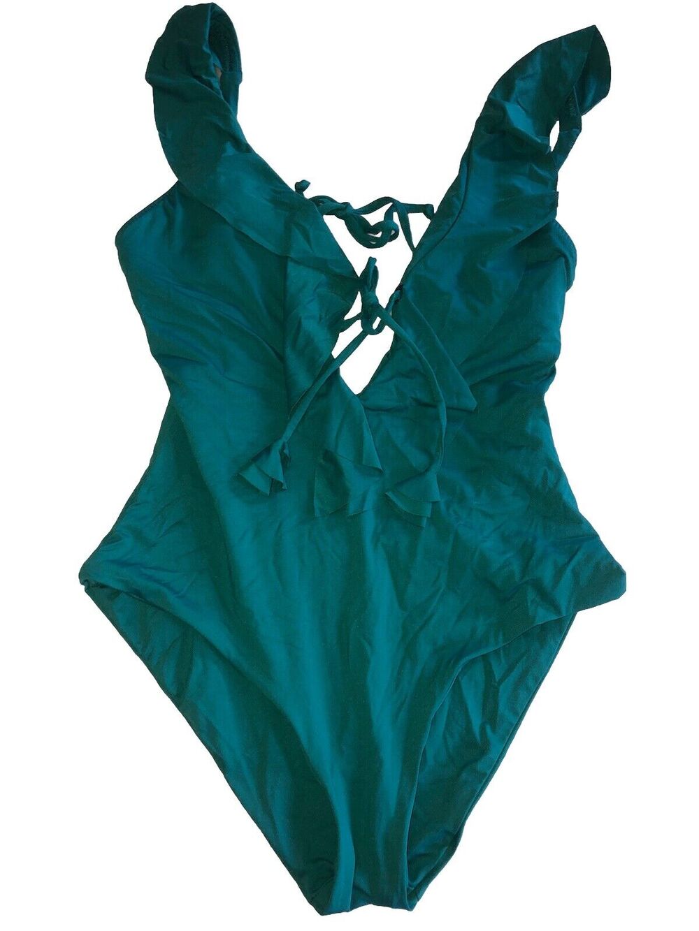 Becca size small green one piece swimsuit bathing suit ruffle front socialite